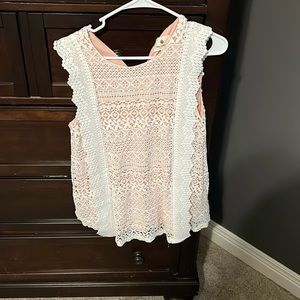 Pink dress tank with white lace overlay